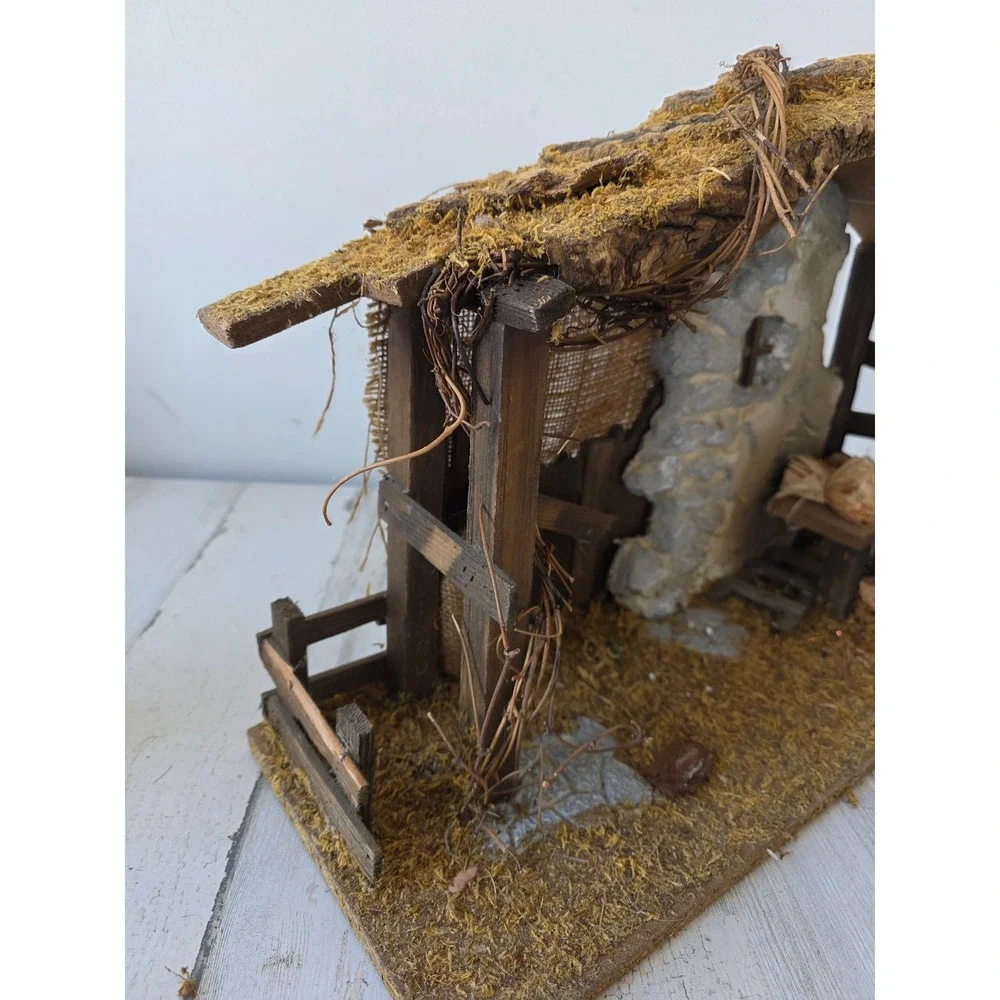 Stone wooden Nativity manger creche religious figurine display Xmas‎